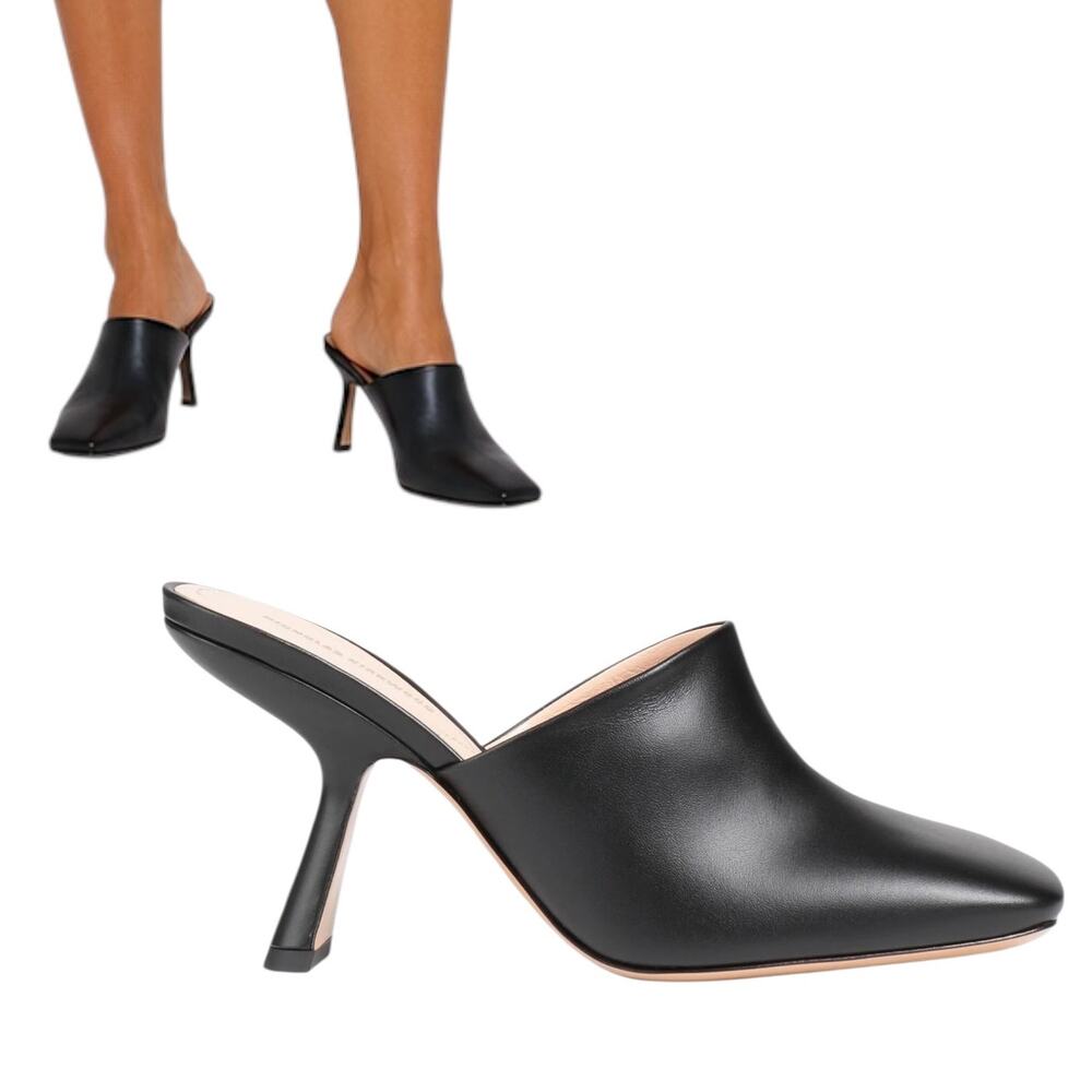 NICHOLAS KIRKWOOD 'Alba' Leather Mules, Heels Square Toe Black, Size 38 EU, 8 US